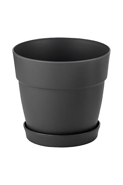 ToXA Mini 9cm 0.4 Litre Gri Mono Saksı Dekoratif Tabaklı Mat Çiçek Kaktüs Sak...