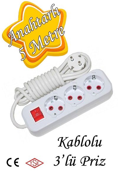 GLASWEN 5 Meter Multi Group - Switched, Wired and Grounded Plug Socket