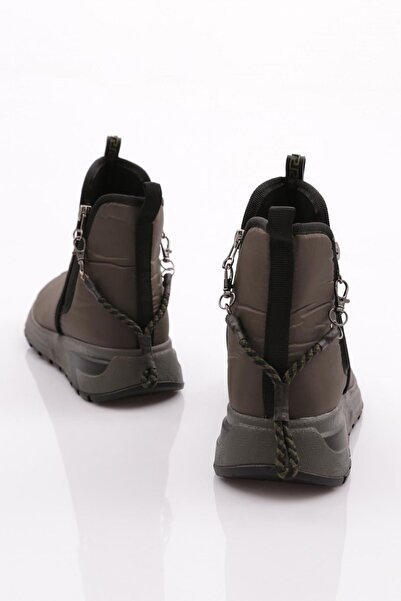 DGN Women's Thick Sole Zipper Detailed Boots Khaki 7963363