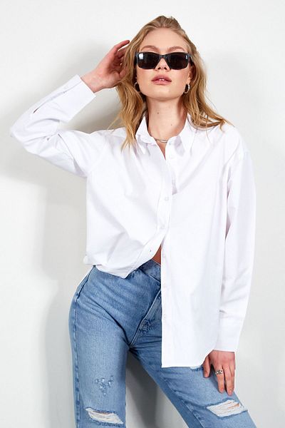 EDITION WOMAN Cămașă albă pentru femei, cu croiala relaxată - 100% bumbac Poplin EK 100163867 yn-3867