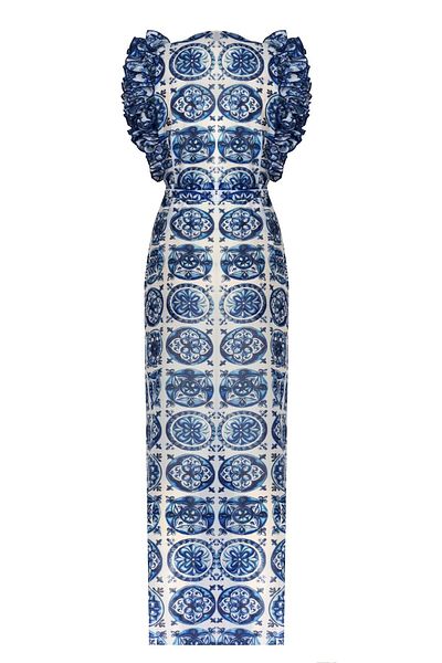 Nur Karaata Joali Bleu Blanc Pareo Dress