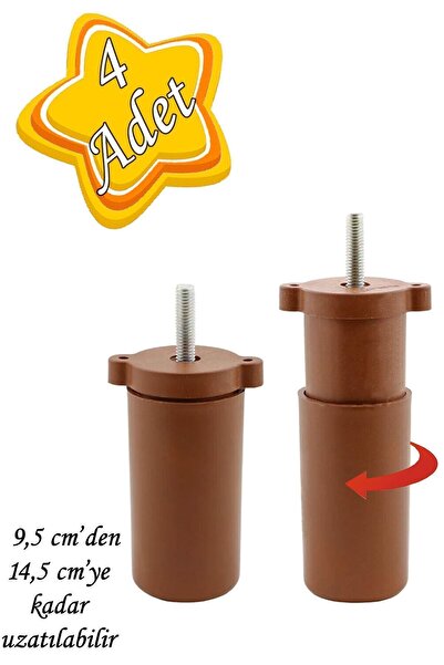 GLASWEN 4 Adet Ayarlı Destek Ayağı 9.5 x 14.5cm Kahverengi Gizli Ayak M8 Civa...