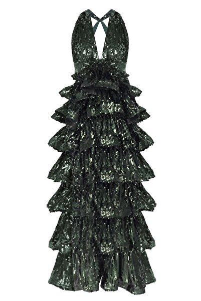 Nur Karaata Ruby Green Abiye Elbise