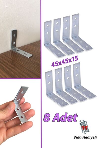 GLASWEN 8 Adet Mobilya Eşya Dolap Duvar Sabitleyici Köşe Bağlantı L Demir Gönye Deprem Güvenliği 45x45x15mm