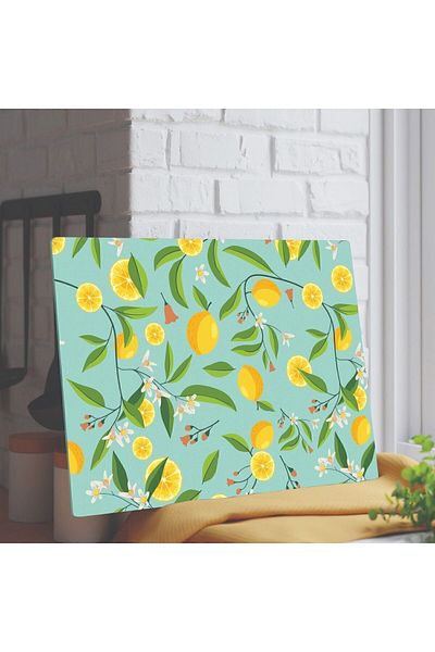 DreamHomes Lemon Patterned Glass Cutting Board - 25x35