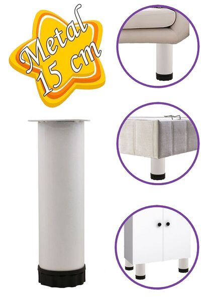 GLASWEN Metal Ayarlanabilir 15 Cm Beyaz Destek Ayak Mobilya Kanepe Baza Koltu...