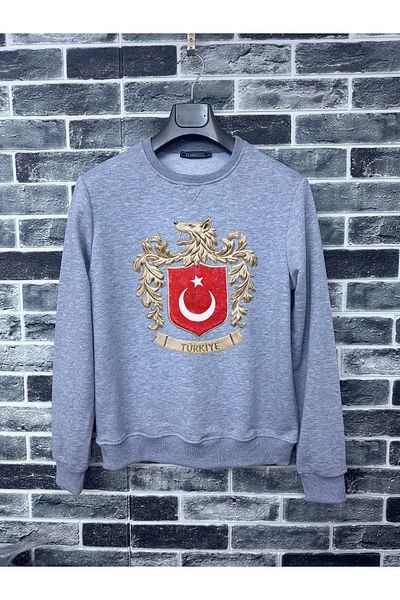 Efendioğlu Design Мъжки суитшърт - голям щампа на турския сив вълк, памук, лого на националния отбор