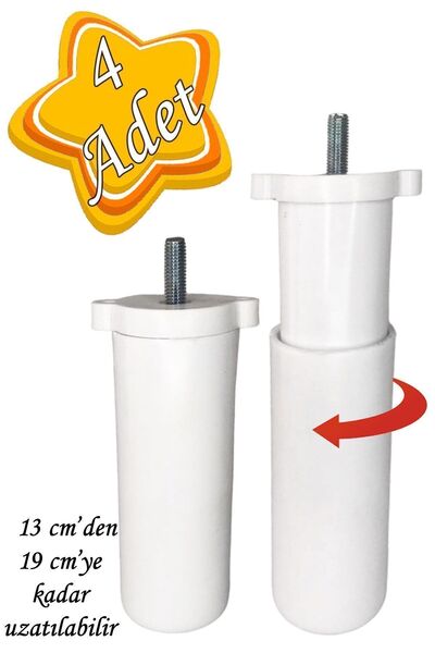 GLASWEN 4 Adet Ayarlı Destek Ayağı 13 X 19 Cm Beyaz Gizli Ayak M8 Civata Ince...