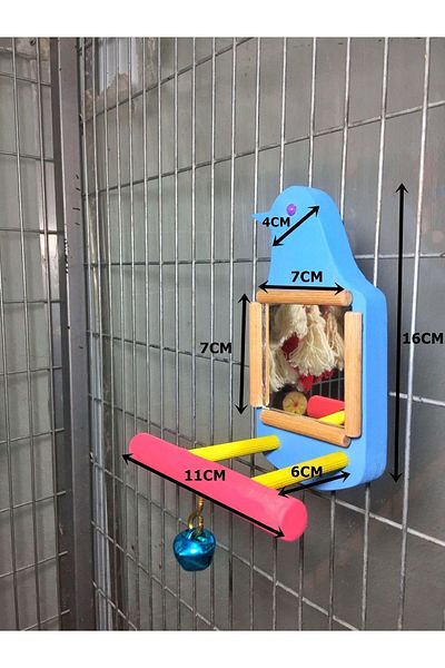 Ciko Kafes Colorful Bird Perch with Bird Figure and Mirror and Bells
