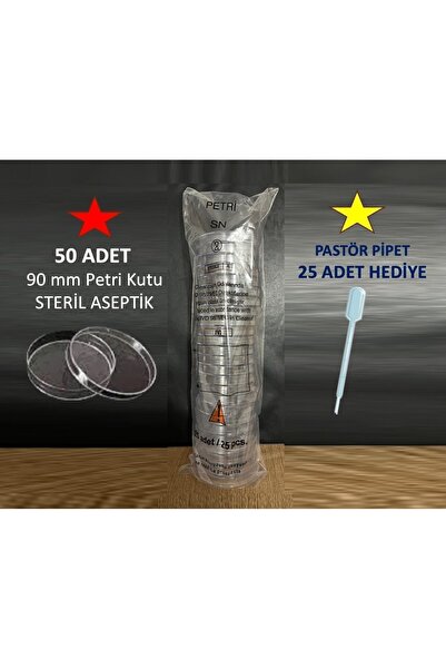 LAB Fıratmed Petri Kabı 90 Mm Aseptik, Steril Plastik Petri Kutu (50 AD/PK) Ve 25 Ad.pastör Pipet Hediye