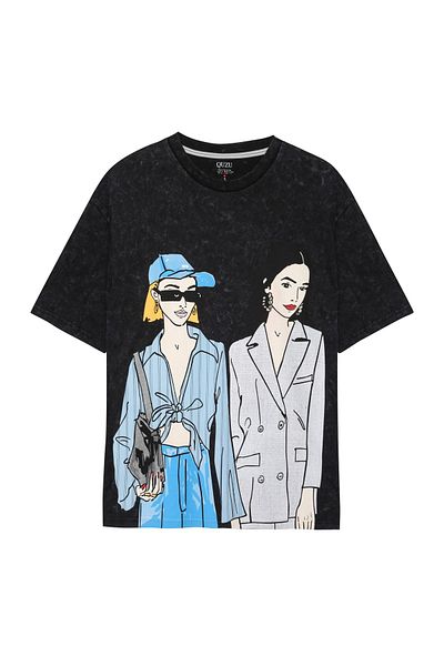 Quzu Γυναικείο T-Shirt σε χρώμα ανθρακί - εμπριμέ