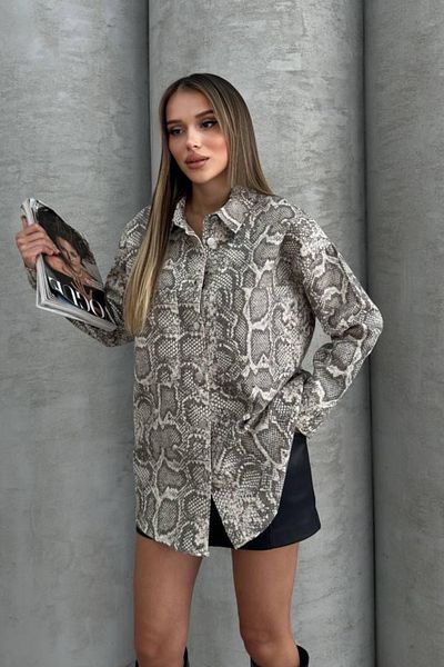 Ded COLLECTION Cămașă cu mânecă lungă, cu model de șarpe, din țesătură gabardină
