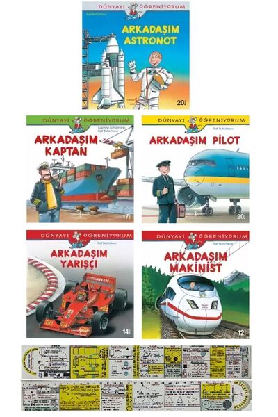 TÜRKİYE İŞ BANKASI KÜLTÜR YAYINLARI Arkadaşım Astronot+Kaptan+Pilot+Yarışçı+Makinist 5 Kitap Set + Mat. Öğreten Cetvel