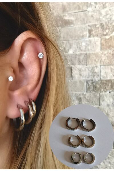 Bylin مجموعة أقراط دائرية من الفولاذ الجراحي - ثلاثة أزواج - قطر الحلقة 12 مل...