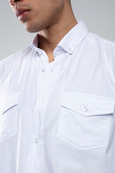MAN EDITION Чоловіча сорочка Slim Fit білого кольору - з двома кишенями на клапанах Ee1008783-8783