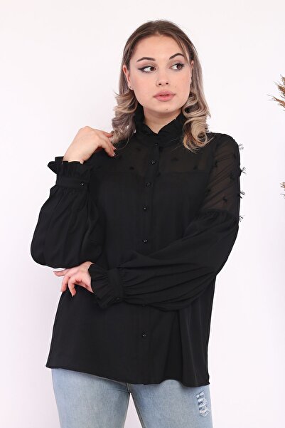 Loom Boutique Πουκάμισο με μαργαριταρένια κουμπιά με λεπτομέρεια από σιφόν