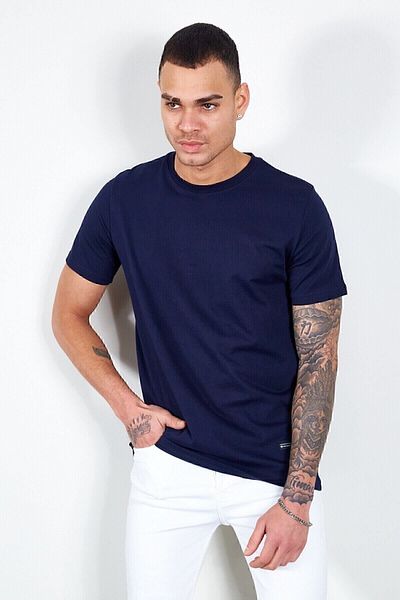 Manche Ανδρικό μπλουζάκι Navy Blue Basic - Mes 216959 -01