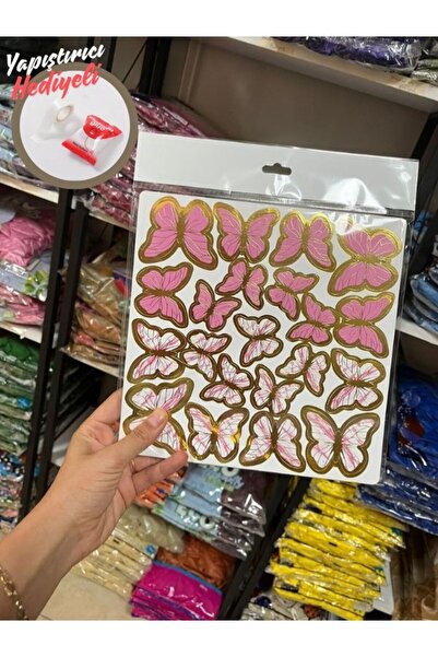 BALON HOME Rengarenk Kelebek Stickerı, Yapışkanlı 60 LI Kelebek