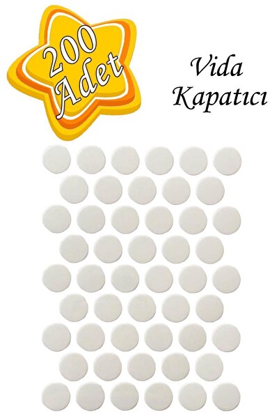 GLASWEN 200 ADET Beyaz Vida Kapatıcı Yapışkanlı Vida Tapası Tıpası Kapağı Vida Gizleyici