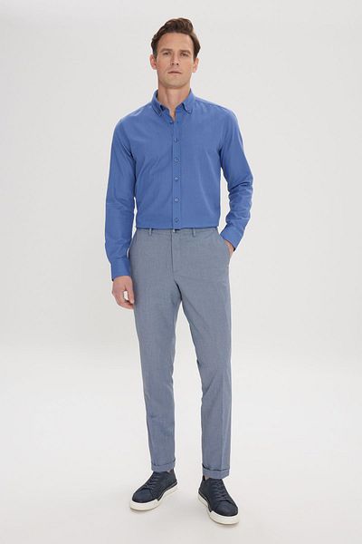 AC&Co / Altınyıldız Classics Ανδρικό παντελόνι σκούρο μπλε - Comfort Fit, πλαϊνές τσέπες, στάμπα και ελαστική μέση