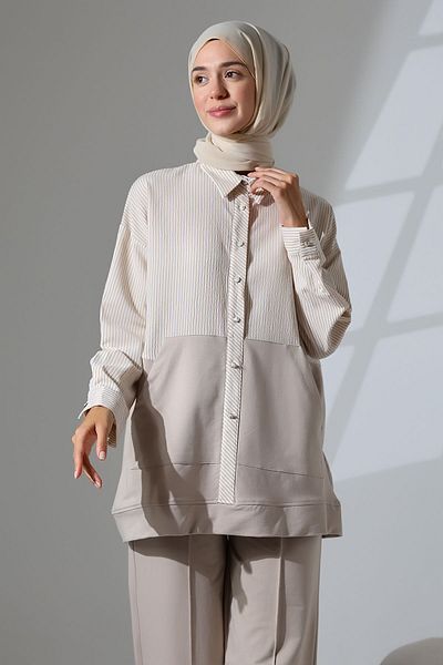 Mihran Butik Stone Color Women's Sports and Comfortable Hijab Combed Cotton Suit - Seasonal