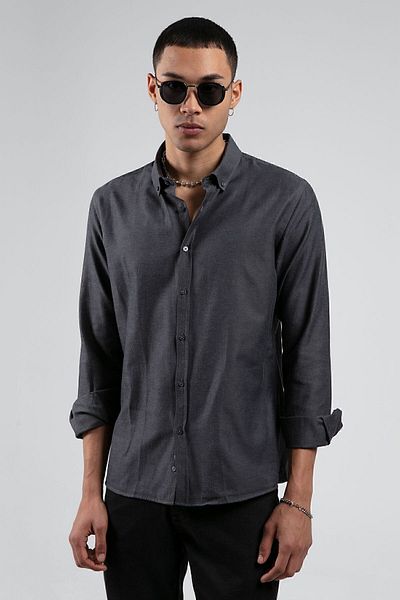MAN EDITION Men's Anthracite Oxford Shirt - Easy Iron, Standard Cut| Ee255008-7504