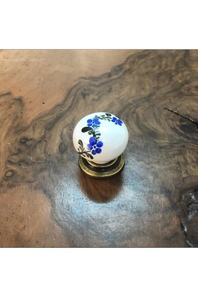 Esal Porcelain Button Handle (blue Ivy Pattern)