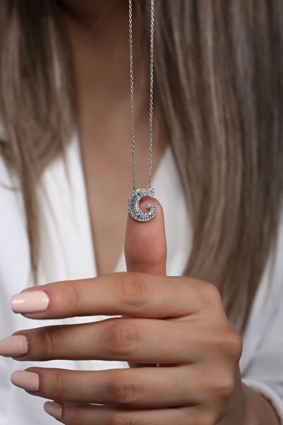 SUNSHINE 925 Ayar Rodyum Kaplamalı Pırlanta Görünümlü G Harfi Gümüş Kolye