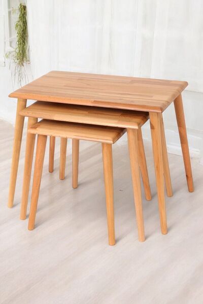 BAUPOR Dikdörtgen Masif Doğal Tekli, 2'li, 3'lü Zigon Sehpa Set, Modern Masif...