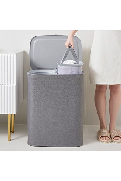 Ulus Home Garby 2 Bölmeli Katlanabilir Kumaş Çamaşır Sepeti 50 LT