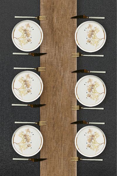Erbaşlar Lux Ceramic Gold - 6 Person Cake Set and Serving Plate