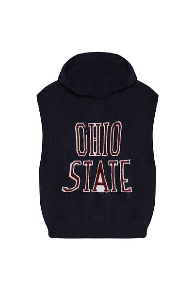 Quzu Navy Blue Hooded Sweater - Text Slogan