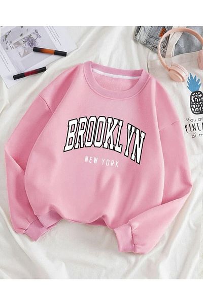 MOONBULL Unisex růžová oversize mikina Bronklyn s potiskem