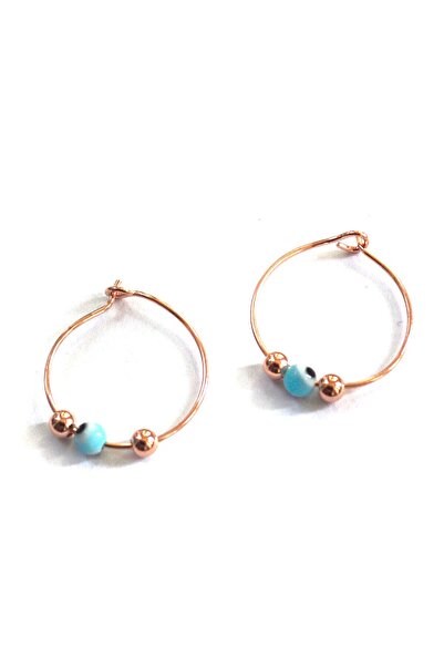 SUNSHINE 925 Ayar Rose Kaplamalı Toplu Nazar Boncuklu Gümüş Küpe