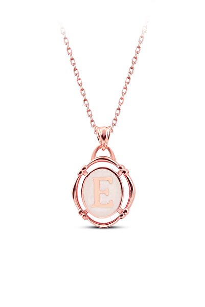 SUNSHINE 925 Ayar Rose Kaplamalı Beyaz Mineli E Harfi Gümüş Kolye