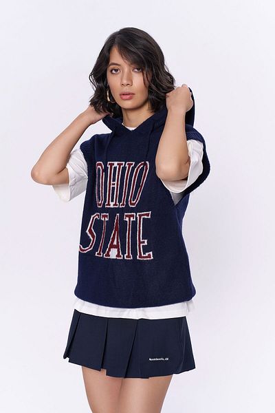 Quzu Navy Blue Hooded Sweater - Text Slogan