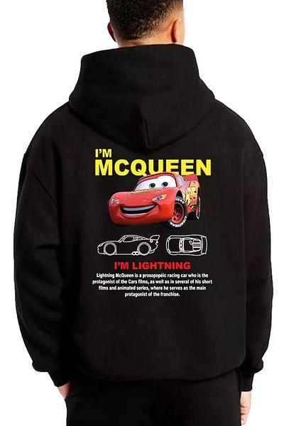 POPULUS Hanorac negru unisex cu imprimeu Lightning McQueen Cars