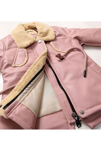Go Veform Pink Baby Girl and Kids Leather Coat - Fur Collar Avm2104