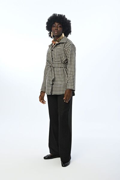 Orfeo Negro Women's Silvery Small Houndstooth Patterned Pocket Lined Jacket