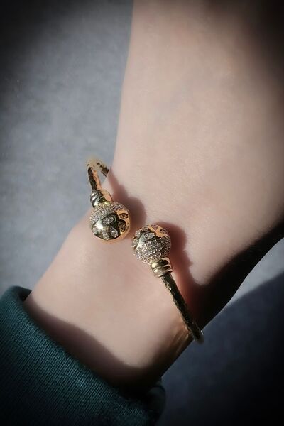 SUNSHINE 925 Ayar El Dövmesi Agop Usta Yapımı Yaylı Kilit İçiboş Gold Bilezik