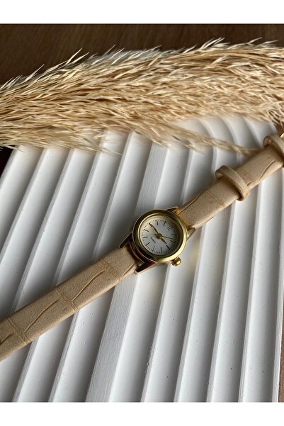 QUARTZ Still Model Vintage Women's Wristwatch Retro Beige Cord Bb116