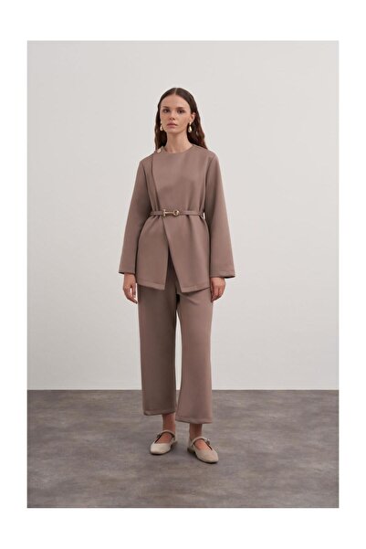 FUSHYA Scuba Fabric Belted Double Suit Set