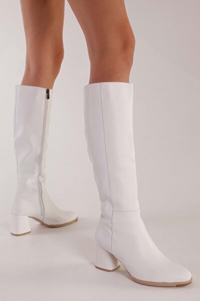 Shoeberry Cizme cu toc Kiella White Skin de damă, White Skin
