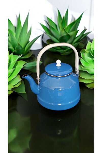 qussine Emaye Kahve Bitki Çay Demlik 3,5 Lt Üstten Saplı Mavi Nostalji Vintage Kamp