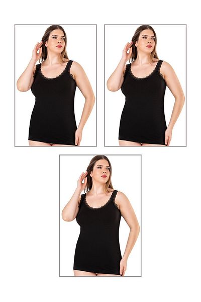 ÖZKAN underwear Özkan 26802 3 Pack Γυναικείο βαμβακερό γιακά με δαντέλα Λεπτομερές χοντρό λουράκι Ευέλικτο Άνετο Plus Size Atle