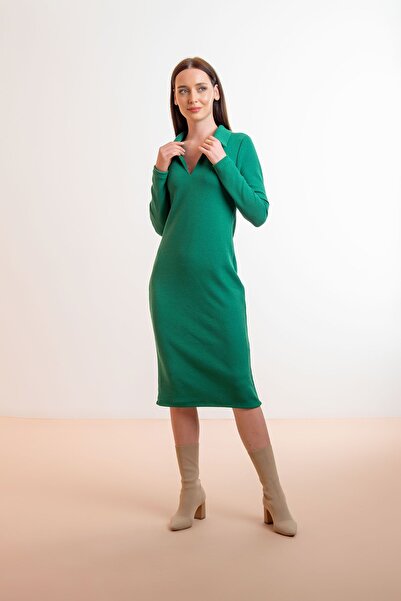 Laranor Green Ribbed Shirt Collar Camisole Dress