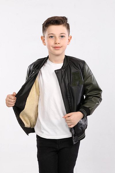 Go Veform Boy's Khaki Faux Leather Coat - a Set Avm112