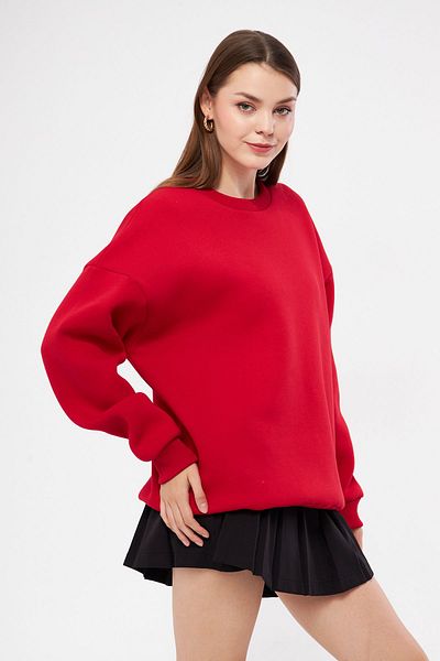 Moda Işık Червен унисекс суитшърт - с кръгло деколте, 100% памук, с качулка