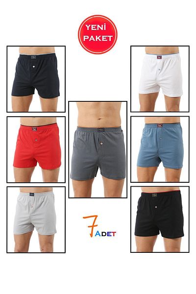 ÖZKAN underwear Özkan 0041 - 7 Pack Men's Comfortable Cut Combed Cotton Boxers, 100% Cotton, Mixed Color Ribbed Button