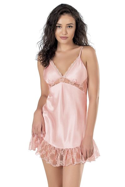PRIMODA 8141 Women's Lace Collar Ruffle Thin Straps Satin Short Nightgown